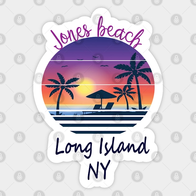 Retro Cool Jones Beach Long Island New York Sunset Vintage Sticker by bougieFire